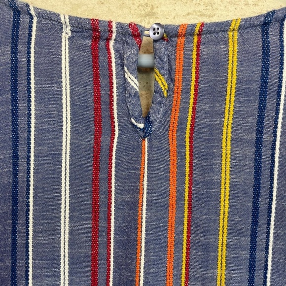 Tea Rose Vertical Stripe Blue Top Sz L Multicolor Stripes Hem Tie Boho Slimming - Picture 7 of 14